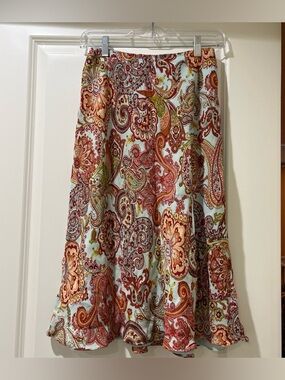Paisley Midi Skirt in Red & Cream